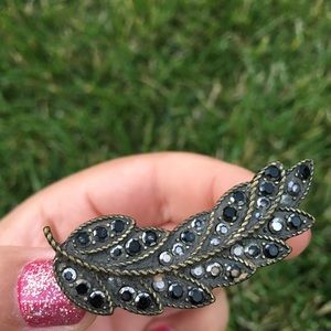 Silver nice leaf sparkling diamond double ring